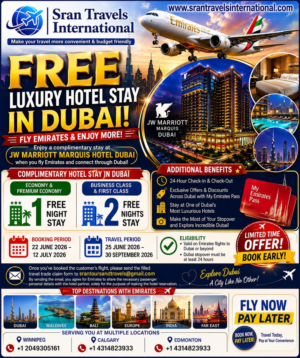 Free Luxury Hotel in Dubai with Fly Now Pay Later by Sran Travels International